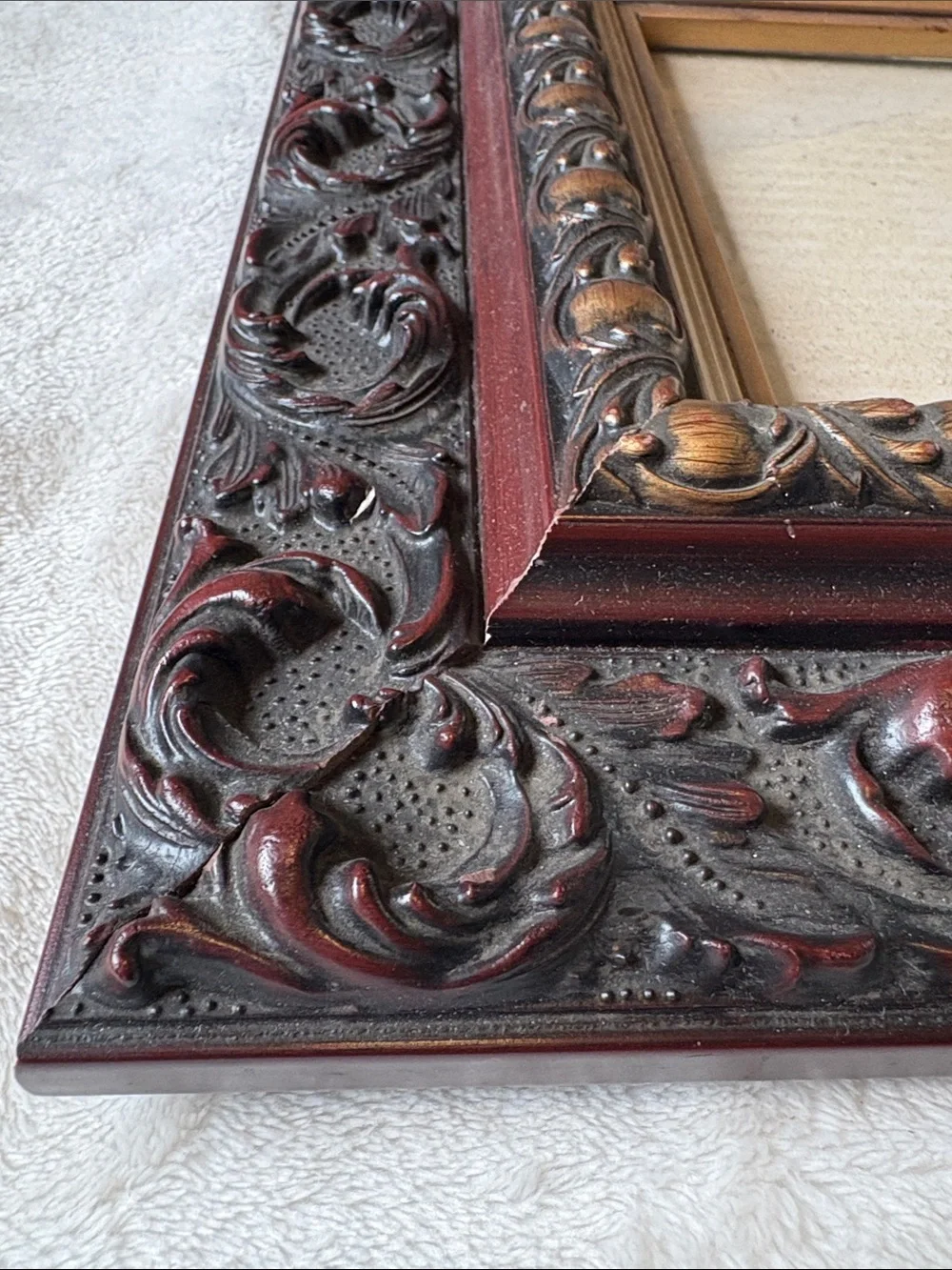 Vintage-Style Gold and Dark Red Ornate Picture Frame